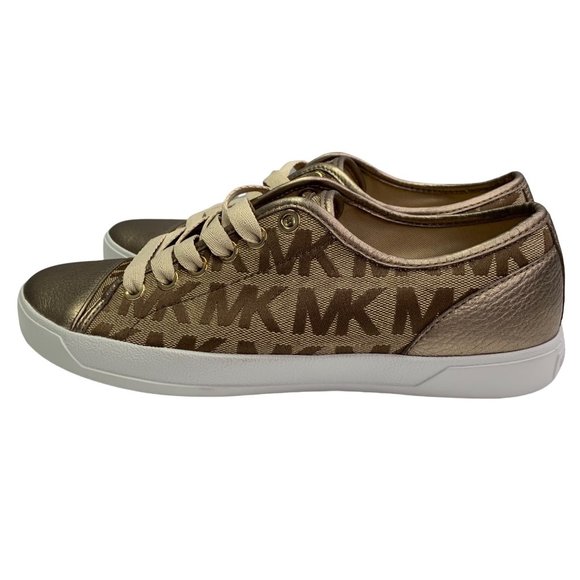 Michael Kors Signature Sneakers Gold size 7 Lace Up Logo Print HX16F - Picture 3 of 10